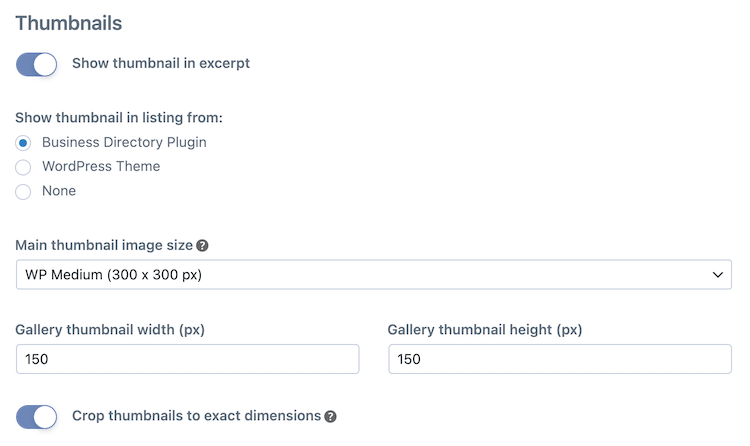 thumbnail settings